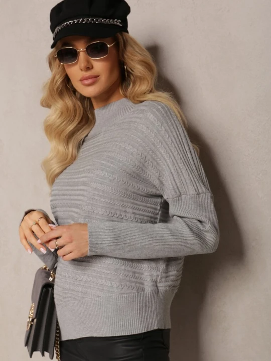 Zdjęcie produktu Szary Asymetryczny Sweter z Wełną Ozdobiony Tłoczeniem Aurorrsa Wool Fashion