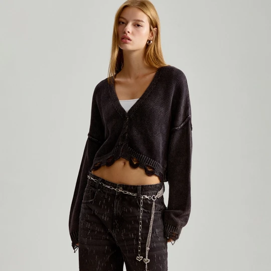 Zdjęcie produktu Szary cardigan oversize z efektem sprania House