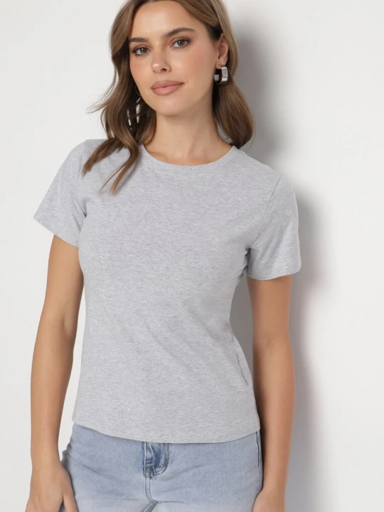 Zdjęcie produktu Szary Klasyczny T-shirt z Bawełny Lorali J.style