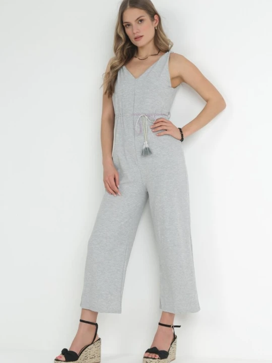 Zdjęcie produktu Szary Kombinezon z Prążkowanej Dzianiny z Ozdobnym Paskiem Alicen R&f Fashion