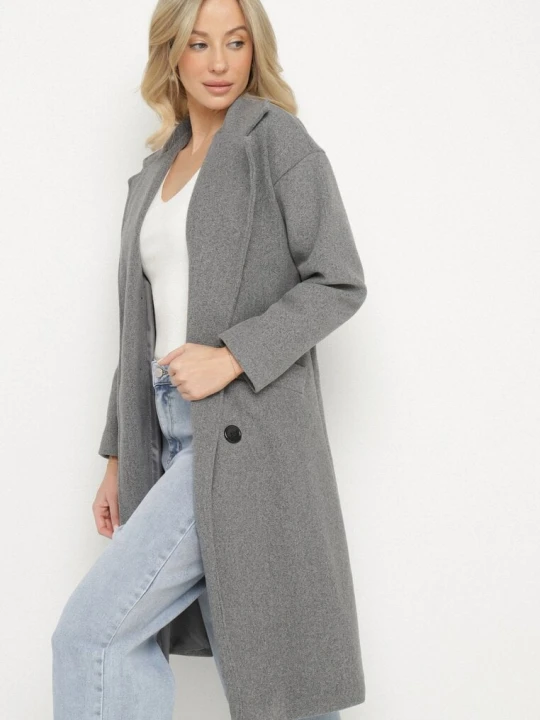 Zdjęcie produktu Szary Płaszcz Dwurzędowy Wiązany Vepha Tricot Station