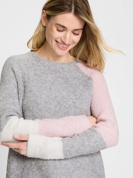 Zdjęcie produktu Szary sweter damski Henny z kolorowymi rękawami – Cosmic Chic Olsen