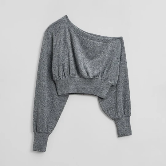 Zdjęcie produktu Szary sweter z asymetrycznym dekoltem one shoulder House