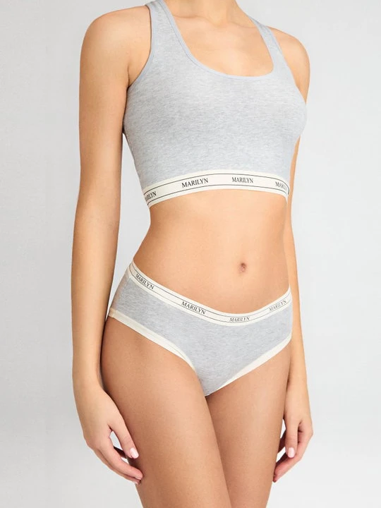 Zdjęcie produktu Szary tank-top z oddychającej bawełny z elastyczną taśmą - Denise POUPEE