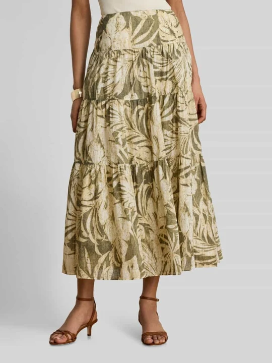Zdjęcie produktu Szeroka spódnica maxi z czystej bawełny Lauren Ralph Lauren Oliwkowy