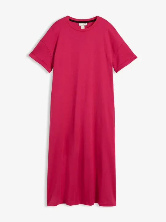 Zdjęcie produktu Szeroka sukienka T-shirtowa z grubszego materiału typu interlock z bawełny organicznej, z kieszeniami BonPrix różowy