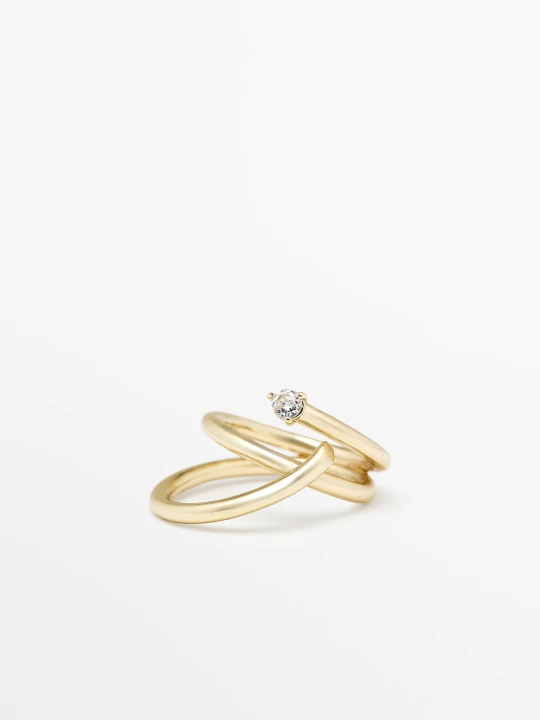 Zdjęcie produktu Szeroki, Błyszczący Pierścionek - Złoty - Massimo Dutti - Female