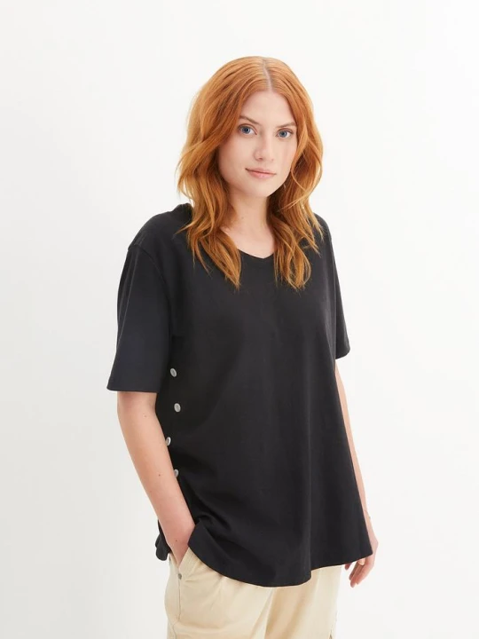 Zdjęcie produktu Szeroki T-shirt z bawełny organicznej BonPrix czarny