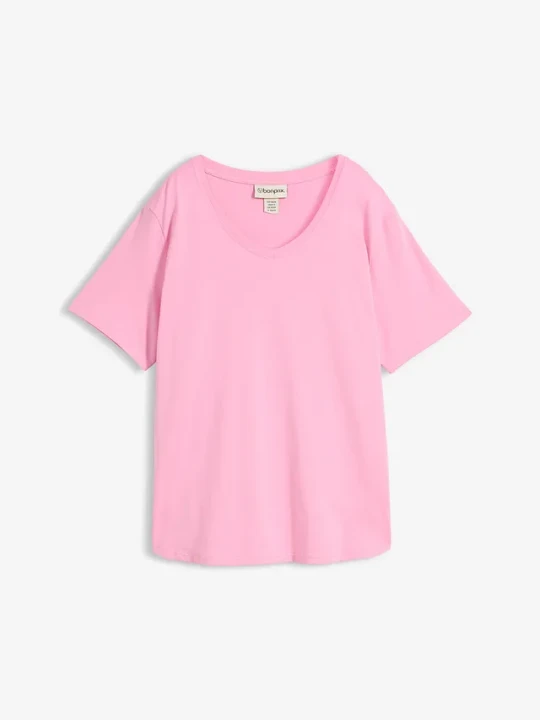 Zdjęcie produktu Szeroki T-shirt z bawełny organicznej BonPrix różowy