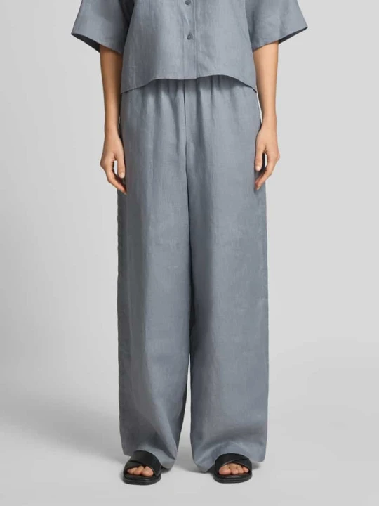 Zdjęcie produktu Szerokie lniane spodnie z nogawką Wide Leg, model 'DWINDLE' Drykorn Błękitny