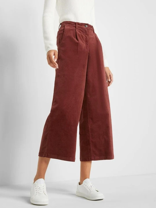 Zdjęcie produktu Szerokie spodnie sztruksowe culotte high-waist z wygodnym paskiem, dł. 7/8 BonPrix brązowy