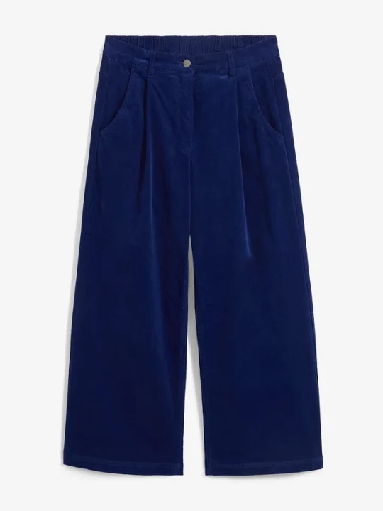 Zdjęcie produktu Szerokie spodnie sztruksowe culotte high-waist z wygodnym paskiem, dł. 7 / 8 BonPrix niebieski