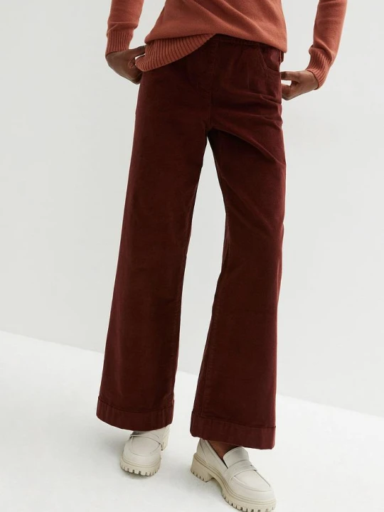 Zdjęcie produktu Szerokie spodnie sztruksowe ze stretchem, high waist BonPrix brązowy