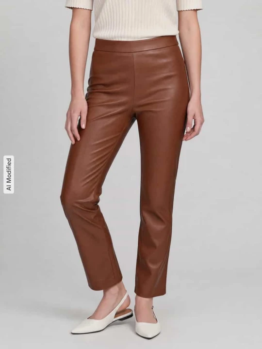 Zdjęcie produktu Szerokie spodnie z imitacji skóry z mieszanka wiskozy model 'MACY' RAFFAELLO ROSSI Camel