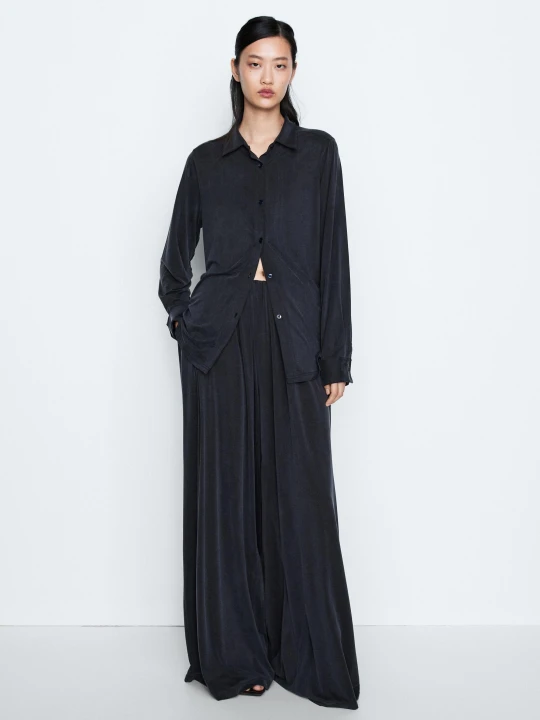 Zdjęcie produktu Szerokie Spodnie Z Zakładkami - Studio - Niebieski - Massimo Dutti - Female