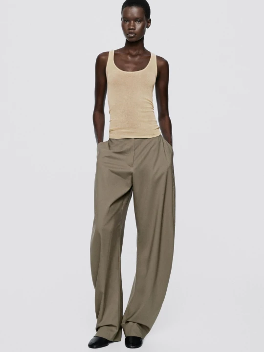 Zdjęcie produktu Szerokie Spodnie Ze Szwem Bocznym – Limited Edition - Szarobrązowy - Massimo Dutti - Female