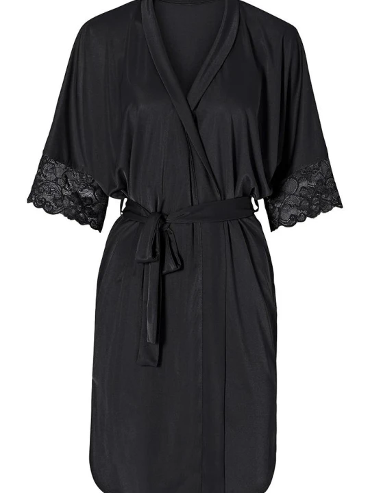 Zdjęcie produktu Satynowe kimono z koronką BonPrix czarny