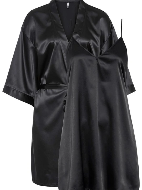 Zdjęcie produktu Szlafrok kimono + koszulka nocna (kompl. 2-częściowy) BonPrix czarny