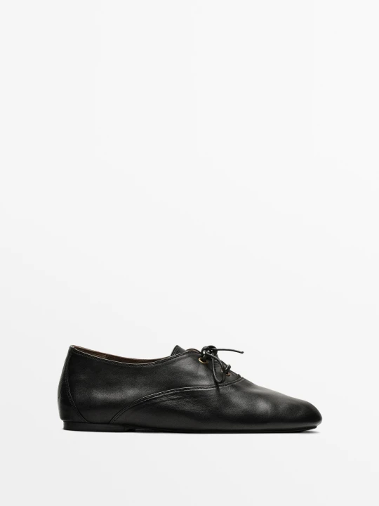 Zdjęcie produktu Sznurowane Półbuty Z Miękkiej Skóry - Czarny - Massimo Dutti - Female