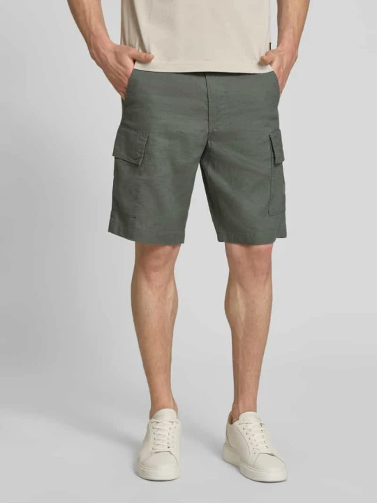 Zdjęcie produktu Szorty cargo o kroju relaxed fit z mieszanki lnu model 'SISLA-CARGO-S1' Boss Oliwkowy