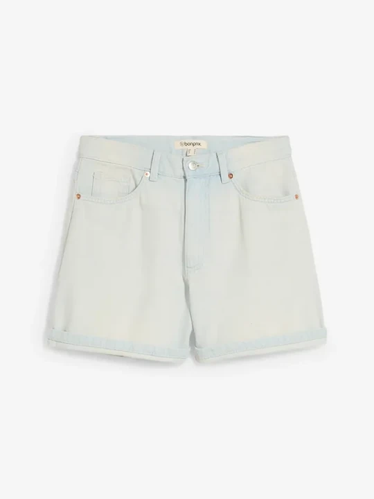 Zdjęcie produktu Szorty dżinsowe high waist, low stretch BonPrix niebieski