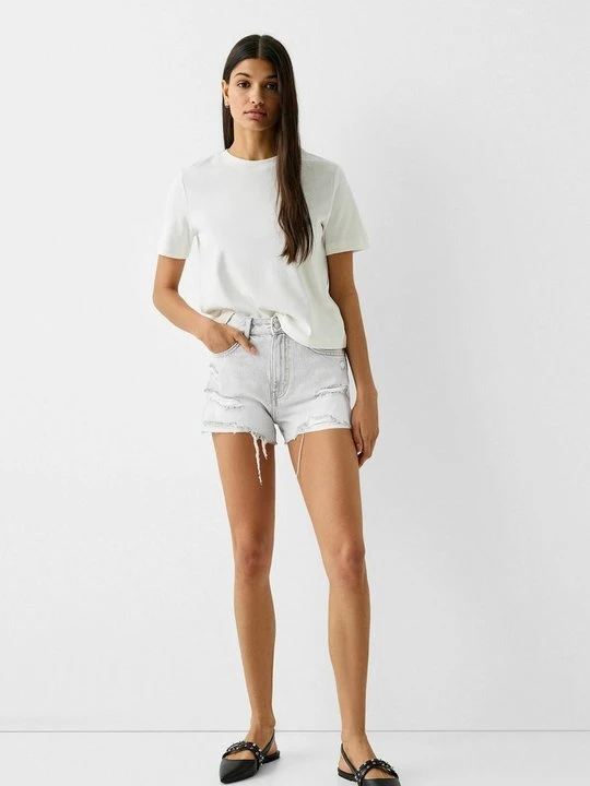 Zdjęcie produktu Szorty jeansowe Bershka jasnoszary melanż