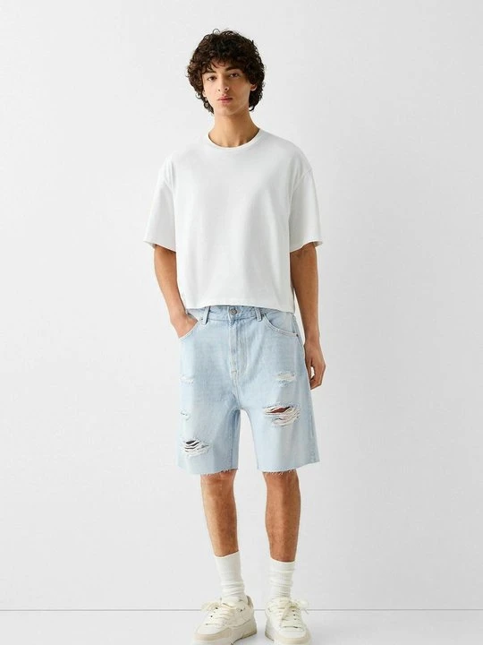 Zdjęcie produktu Szorty jeansowe Bershka niebieski denim