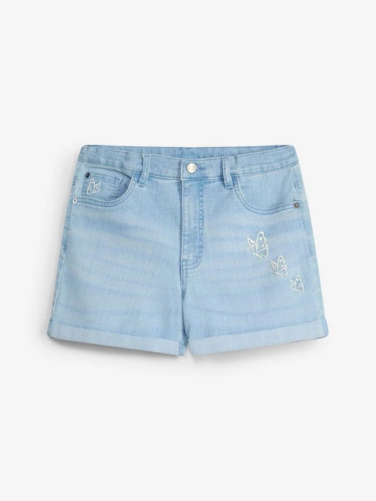 Zdjęcie produktu Szorty jeansowe loose fit ze średnim stanem, z bawełną organiczną BonPrix niebieski