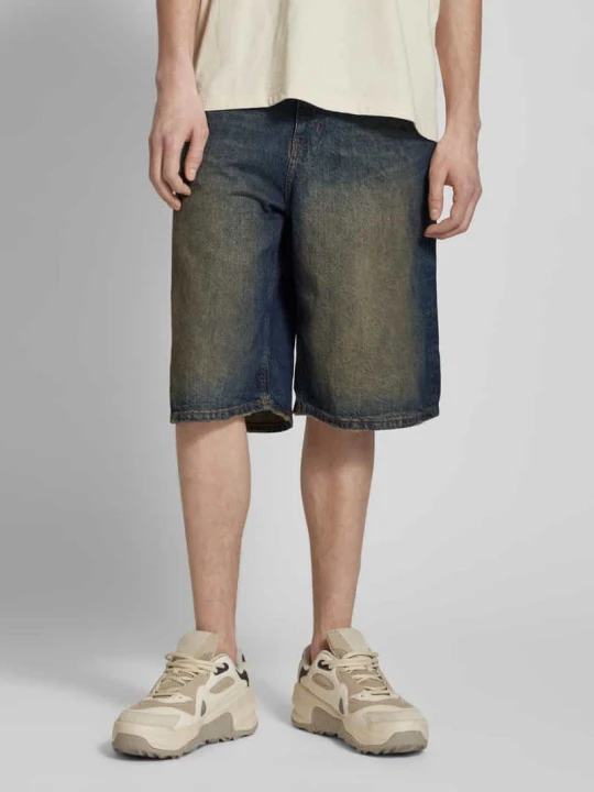 Zdjęcie produktu Szorty jeansowe o kroju baggy fit z 5 kieszeniami REVIEW Ciemnoniebieski