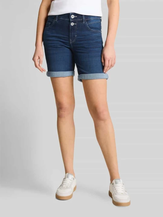 Zdjęcie produktu szorty jeansowe o kroju regular fit z detalem z guzikiem Tom Tailor Ciemnoniebieski