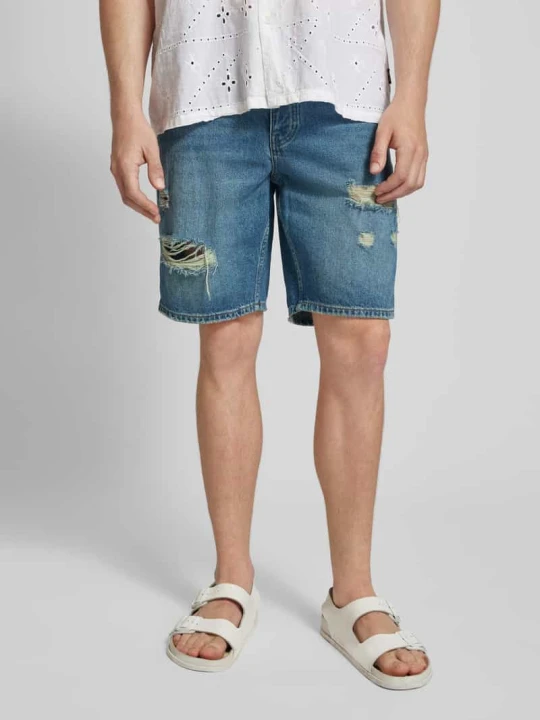 Zdjęcie produktu Szorty jeansowe o kroju regular fit z przetarciami model ‘EDGE’ Only & Sons Ciemnoniebieski