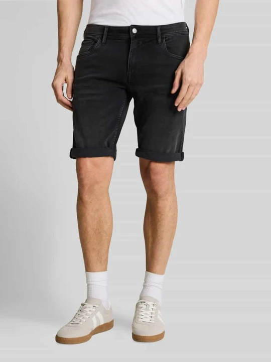 Zdjęcie produktu Szorty jeansowe o kroju slim fit z mieszanki bawełny model 'TTPIERS SLIM' Tom Tailor Czarny