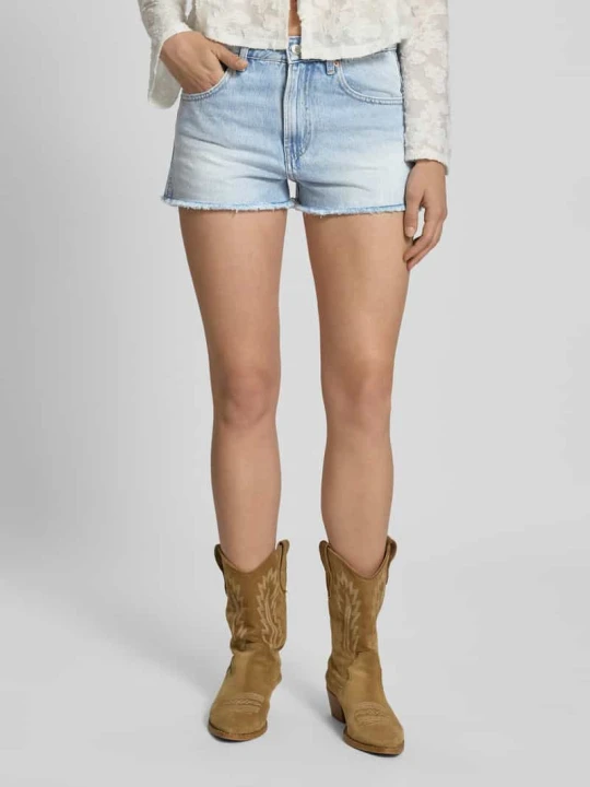 Zdjęcie produktu Szorty jeansowe z efektem znoszenia i frędzlami Gina Tricot Jeansowy niebieski
