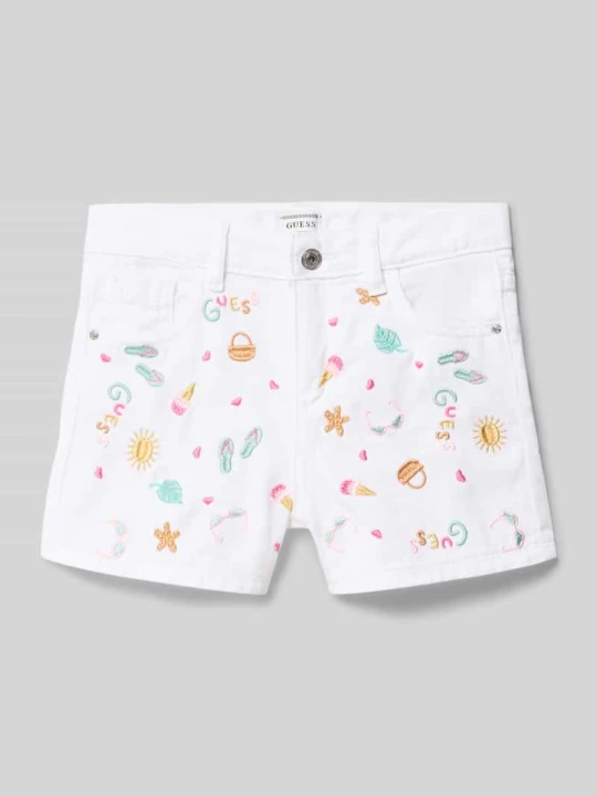 Zdjęcie produktu szorty jeansowe z haftami Guess Biały