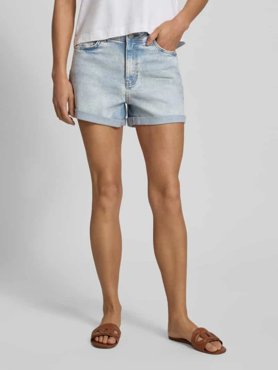 Zdjęcie produktu Szorty jeansowe z wysokim stanem z brzegiem model 'MONI' Noisy May Jeansowy niebieski