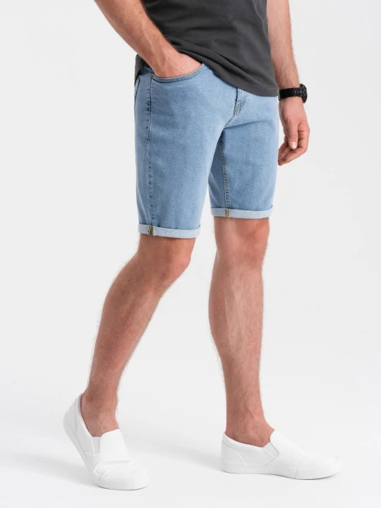 Zdjęcie produktu Szorty męskie jeansowe z podwiniętymi nogawkami – błękitne V2 Ombre Clothing błękitny
