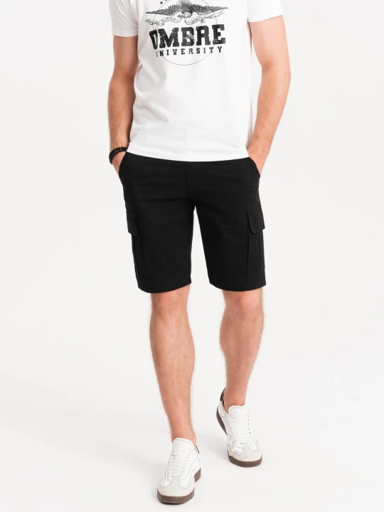 Zdjęcie produktu Szorty męskie jednokolorowe z kieszeniami cargo – czarne V4 - Rozmiar: XXL Ombre Clothing