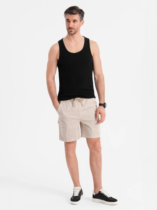 Zdjęcie produktu Szorty męskie o luźnym kroju z kieszeniami typu cargo – kremowe V1 - Rozmiar: S Ombre Clothing kremowy