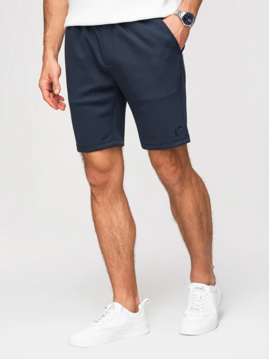 Zdjęcie produktu Szorty męskie z gładkiej dzianiny REGULAR FIT - granatowe V4 Ombre Clothing ciemnoniebieski