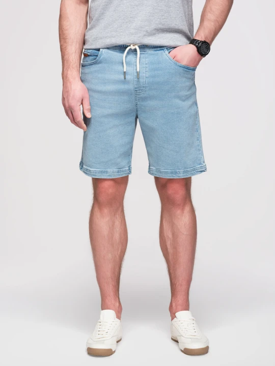 Zdjęcie produktu Szorty męskie z gumką w pasie i efektem sprania – jasnoniebieskie V1 Ombre Clothing