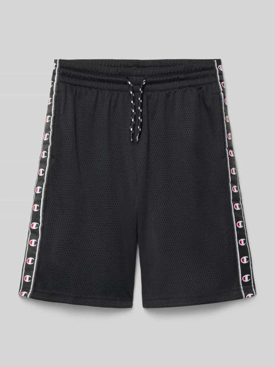 Zdjęcie produktu Szorty o kroju straight fit z siateczki z detal z logo Champion Czarny