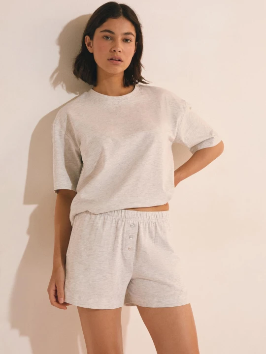 Zdjęcie produktu Szorty piżamowe boyfriend z bawełny Etam gris pale