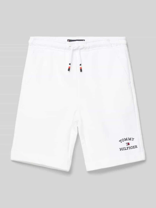 Zdjęcie produktu Szorty z dzianiny dresowej z nadrukiem z logo Tommy Hilfiger Biały