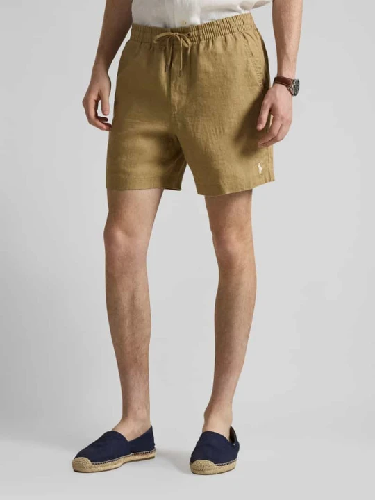 Zdjęcie produktu Szorty z lnu ze ściągaczem w pasie i przeszytym logo Polo Ralph Lauren Piaskowy