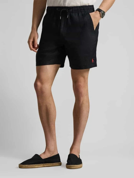 Zdjęcie produktu Szorty z lnu ze ściągaczem w pasie i przeszytym logo Polo Ralph Lauren Czarny