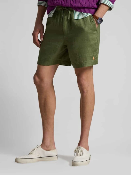Zdjęcie produktu Szorty z lnu ze ściągaczem w pasie i przeszytym logo Polo Ralph Lauren Oliwkowy