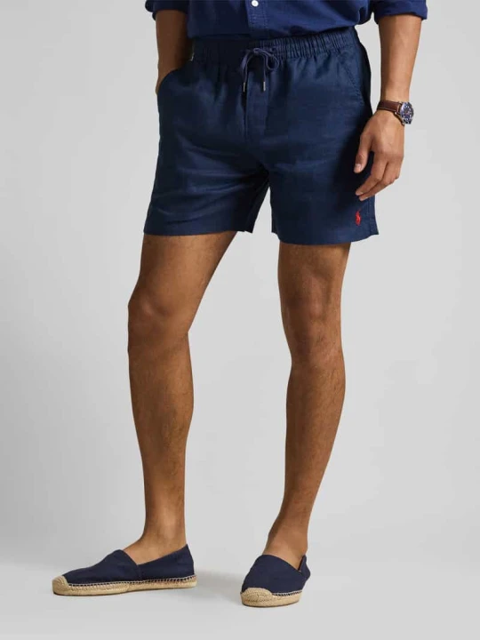 Zdjęcie produktu Szorty z lnu ze ściągaczem w pasie i przeszytym logo Polo Ralph Lauren Granatowy