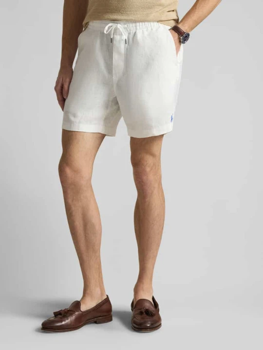 Zdjęcie produktu Szorty z lnu ze ściągaczem w pasie i przeszytym logo Polo Ralph Lauren Złamany biały