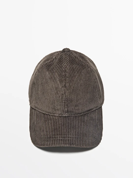 Zdjęcie produktu Sztruksowa Czapka Z Daszkiem - Khaki - Massimo Dutti - Male