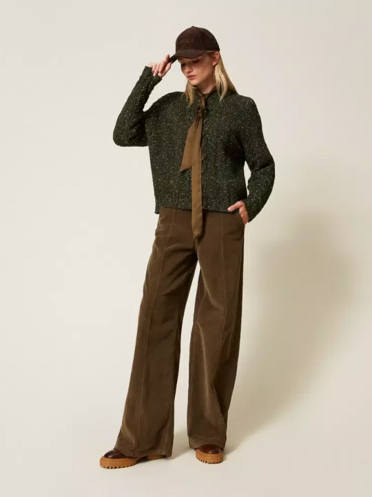 Zdjęcie produktu SZTRUKSOWE SPODNIE KHAKI Z PRZESZYCIEM TWINSET